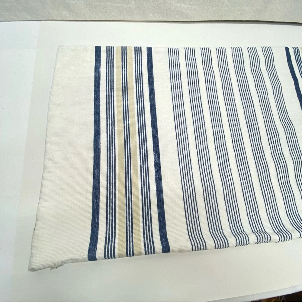 Pottery Barn Blue White Cream Striped Cotton Pillow Cover Zipper Closure Coastal